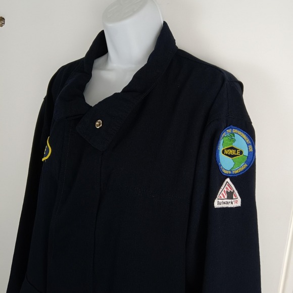 Bulwark Noble Jacket Mens Large Navy Blue Flame Resistant FR Workwear Patch - Picture 1 of 16